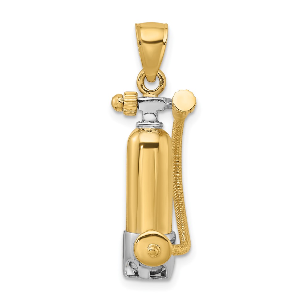 10K w/Rhodium 3-D Single Scuba Tank W/ Hose Charm (10K9121)