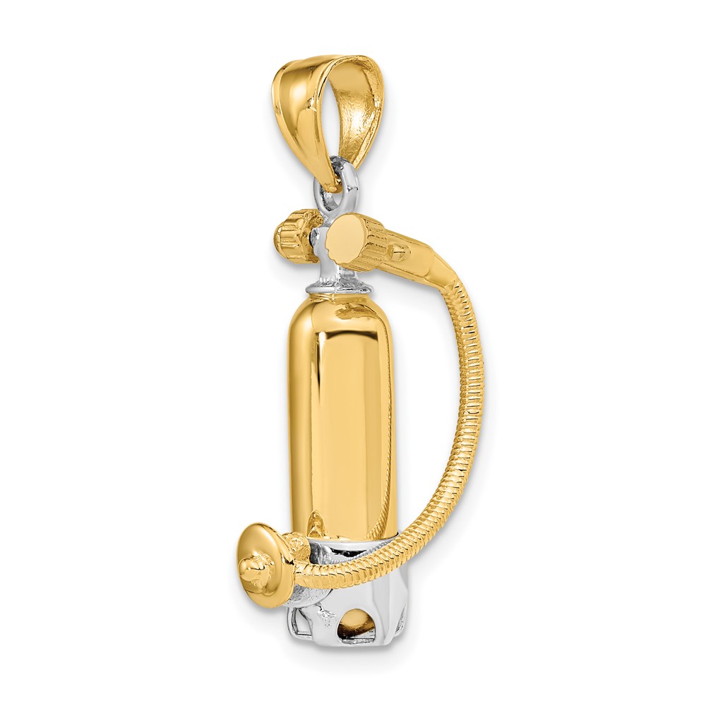 10K w/Rhodium 3-D Single Scuba Tank W/ Hose Charm (10K9121)