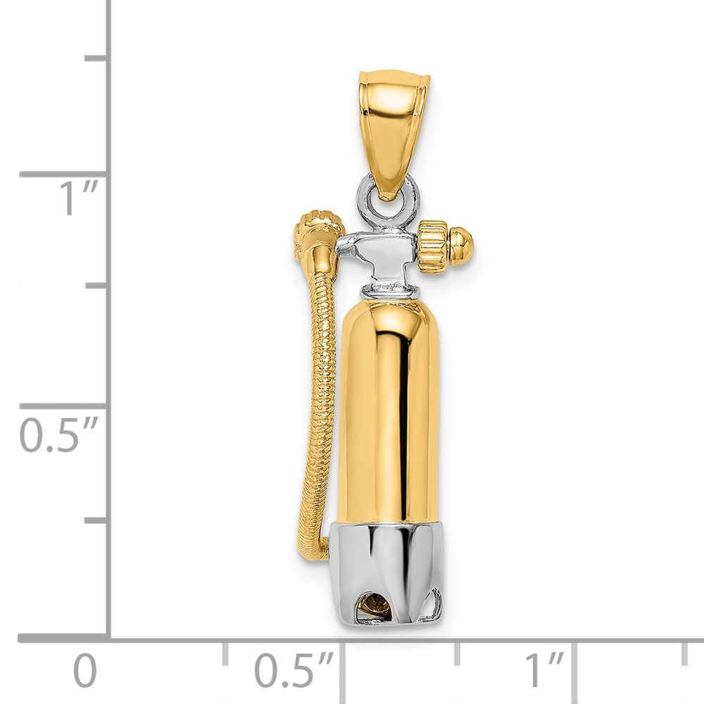 10K w/Rhodium 3-D Single Scuba Tank W/ Hose Charm (10K9121)