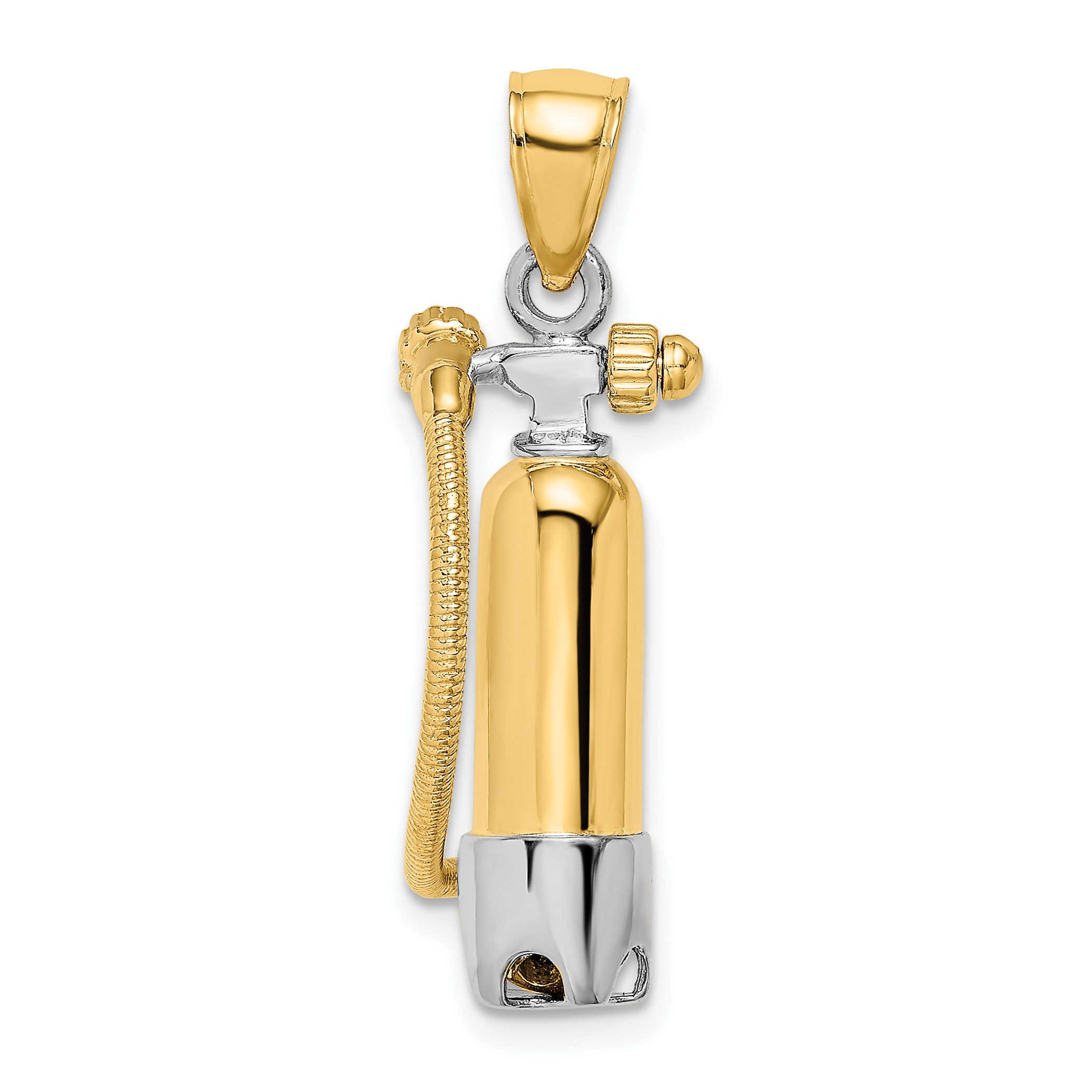 10K w/Rhodium 3-D Single Scuba Tank W/ Hose Charm (10K9121)