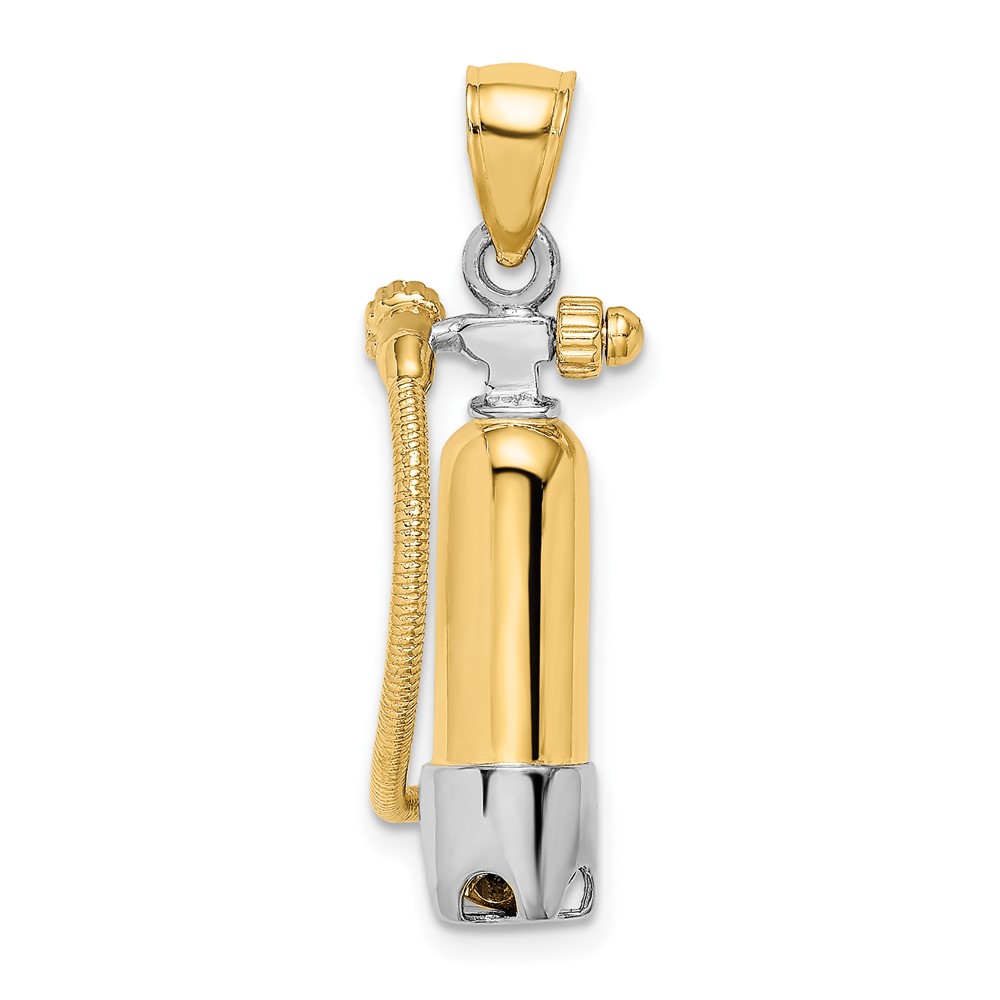 10K w/Rhodium 3-D Single Scuba Tank W/ Hose Charm (10K9121)