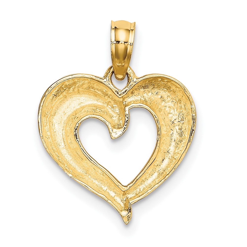 10K W/ Rhodium Polished and Textured Heart Charm (10K9124)
