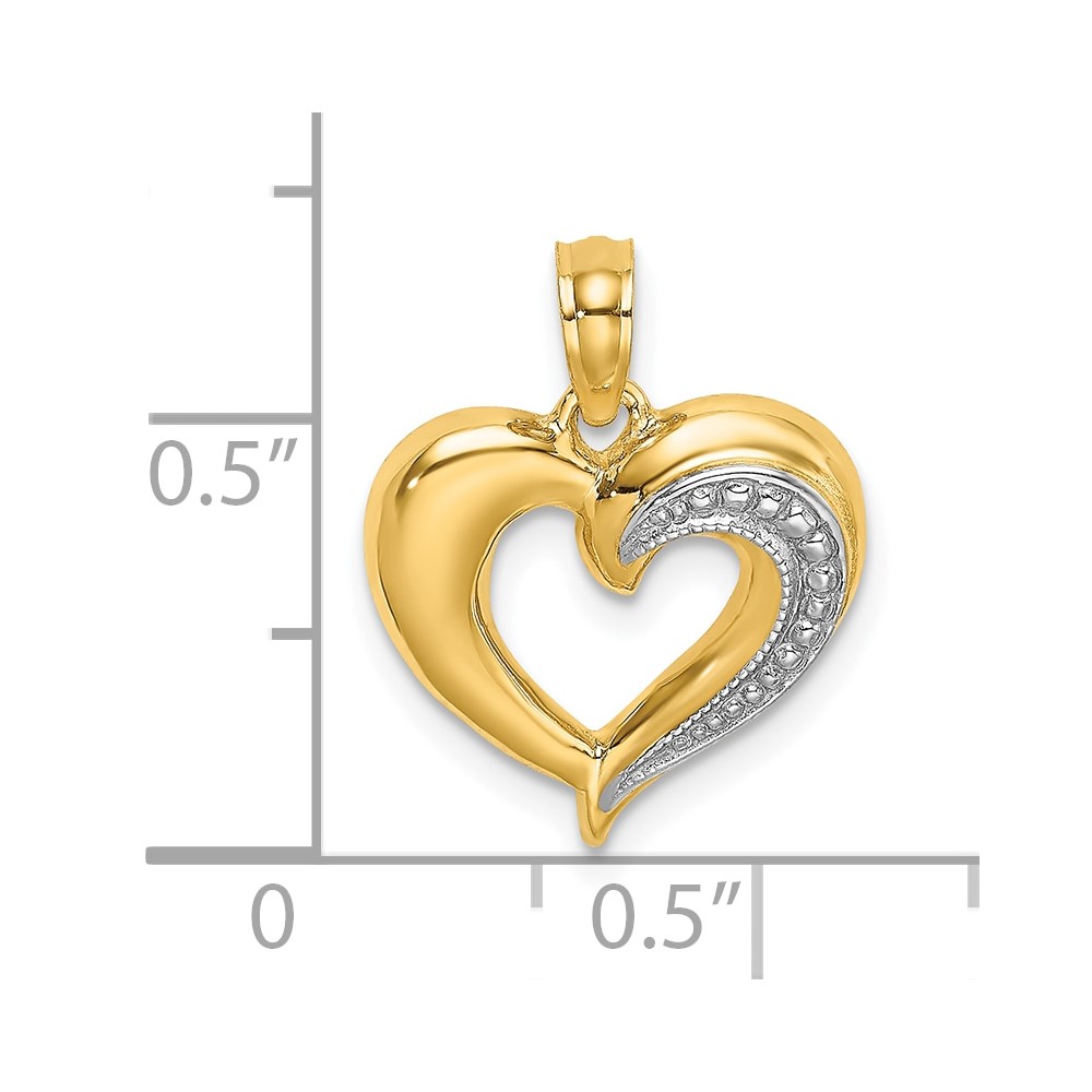 10K W/ Rhodium Polished and Textured Heart Charm (10K9124)