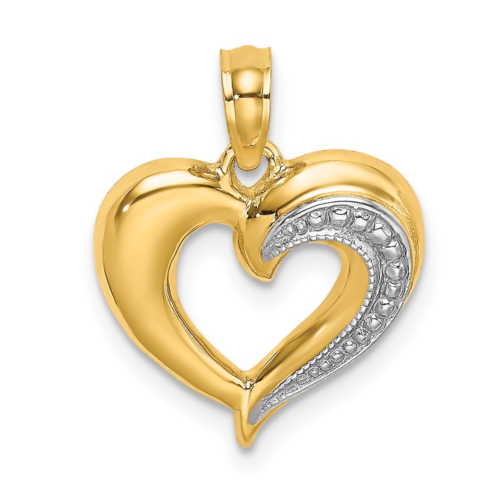 10K W/ Rhodium Polished and Textured Heart Charm (10K9124)
