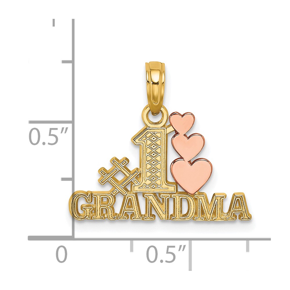 10k Two-Tone #1 GRANDMA w/ Three Hearts Charm (10K9129)
