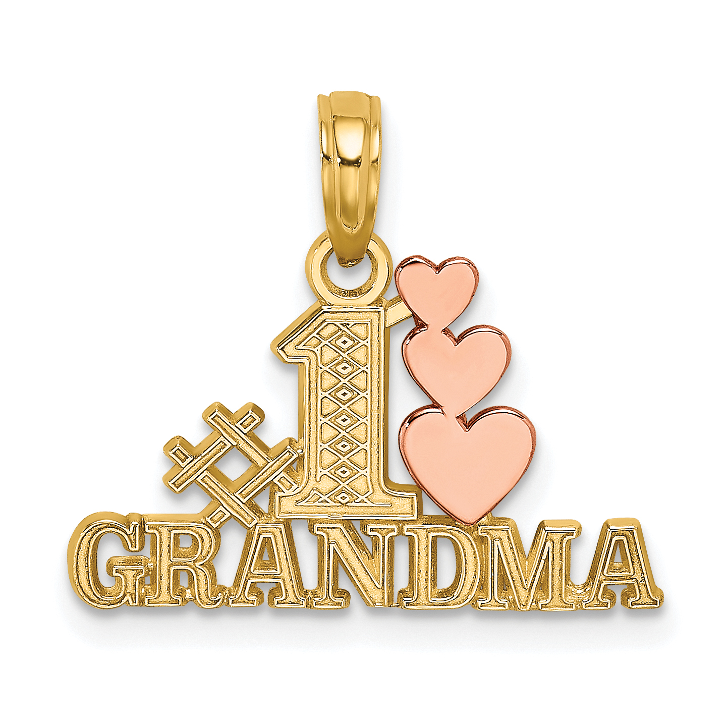 10k Two-Tone #1 GRANDMA w/ Three Hearts Charm (10K9129)