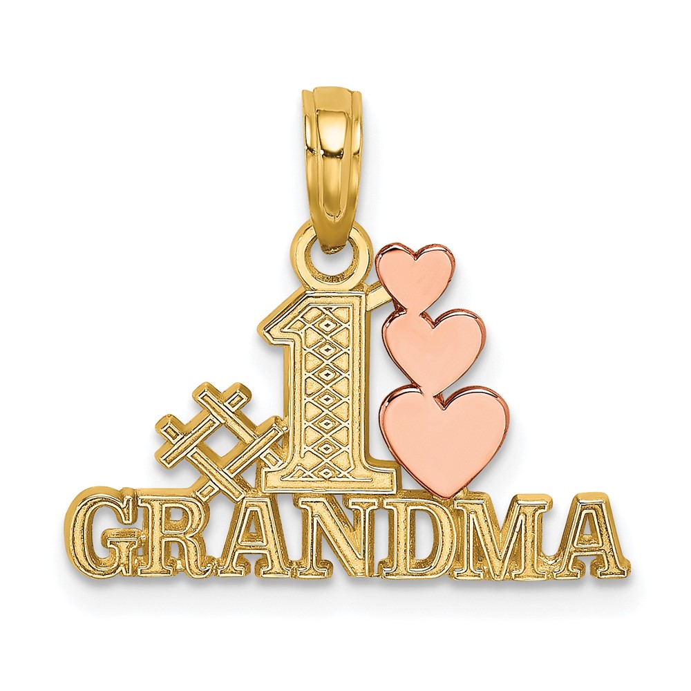 10k Two-Tone #1 GRANDMA w/ Three Hearts Charm (10K9129)