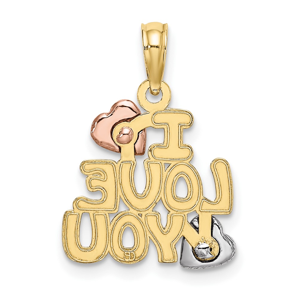 10K Tri-color I LOVE YOU  W/ Hearts Charm (10K9130)