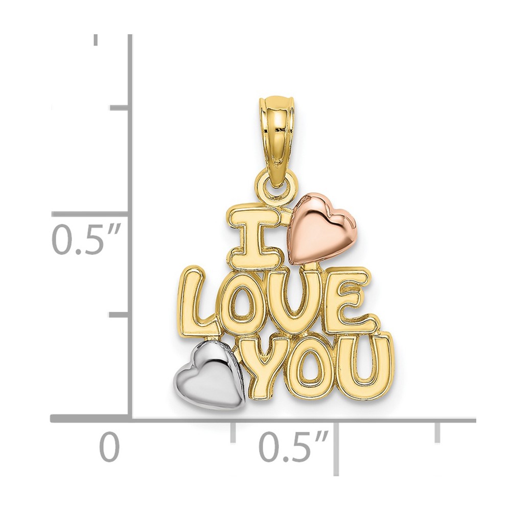 10K Tri-color I LOVE YOU  W/ Hearts Charm (10K9130)