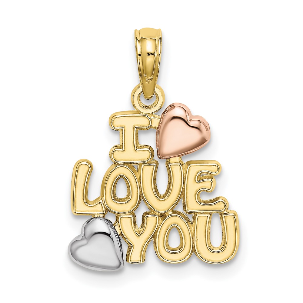 10K Tri-color I LOVE YOU  W/ Hearts Charm (10K9130)