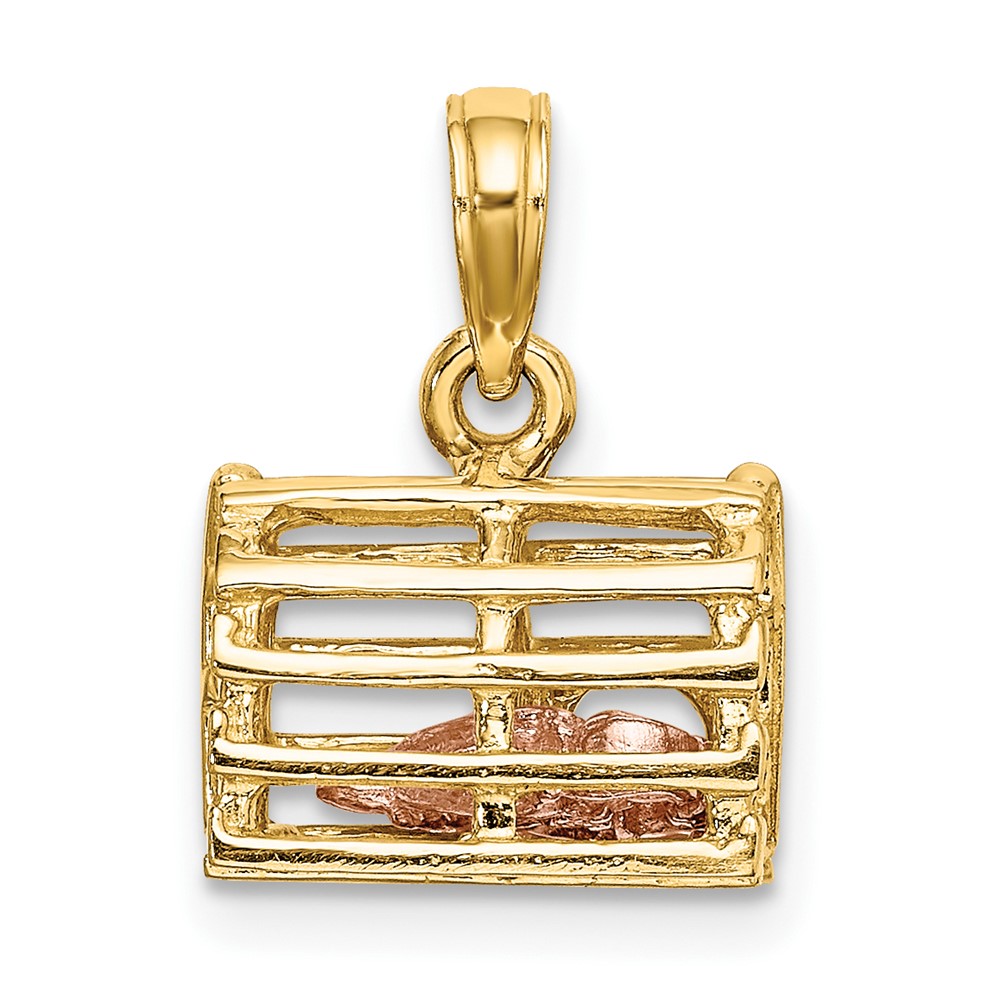 10K Two-tone 3D Lobster Trap W/Moveable Lobster Pendant (10K9135)