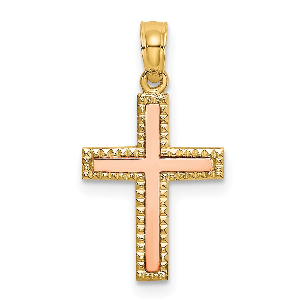 10k Two-tone Polished Cross Charm (10K9138)
