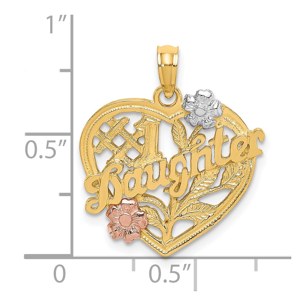 10k Two-tone w/White Rhodium #1 DAUGHTER Heart Charm (10K9142)