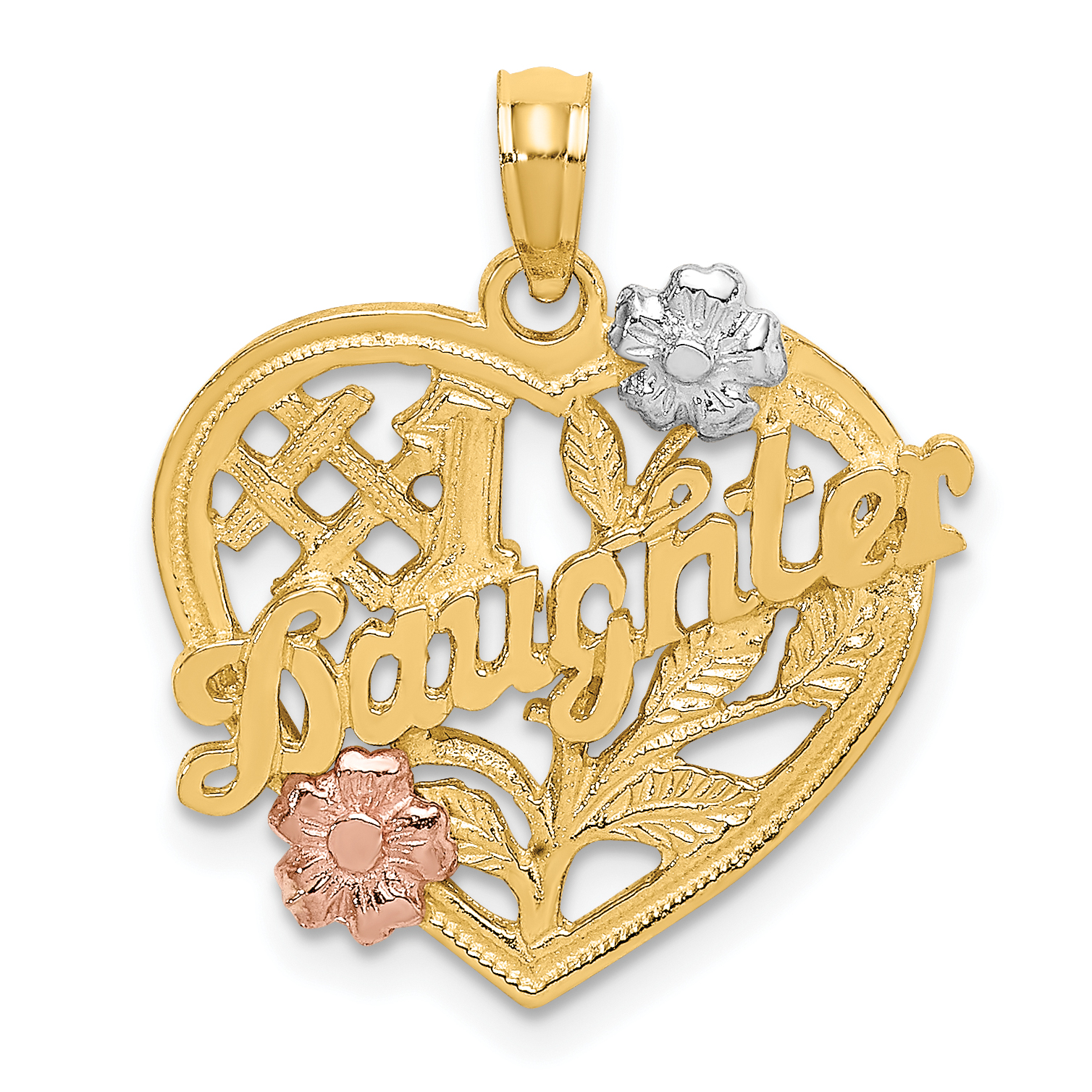 10k Two-tone w/White Rhodium #1 DAUGHTER Heart Charm (10K9142)