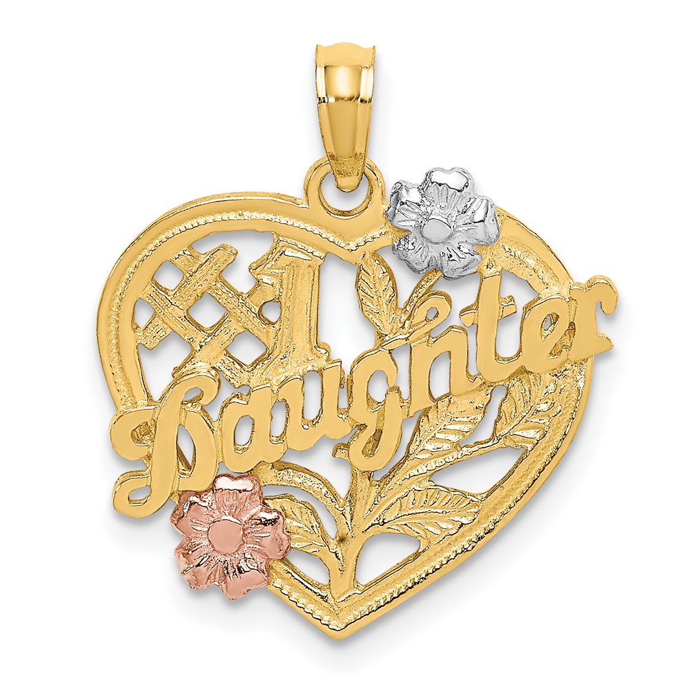 10k Two-tone w/White Rhodium #1 DAUGHTER Heart Charm (10K9142)