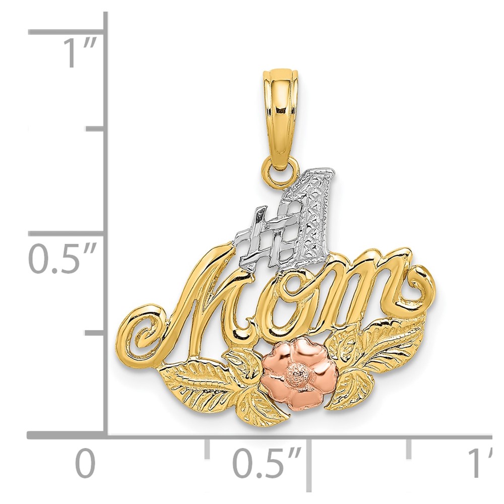 10k Two-tone w/White Rhodium #1 MOM w/ Flower Charm (10K9144)
