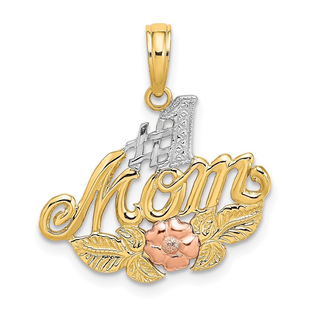 10k Two-tone w/White Rhodium #1 MOM w/ Flower Charm (10K9144)