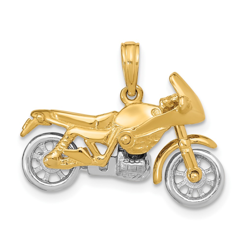10k Two-tone 3-D Moveable Motorcycle Charm (10K9162)