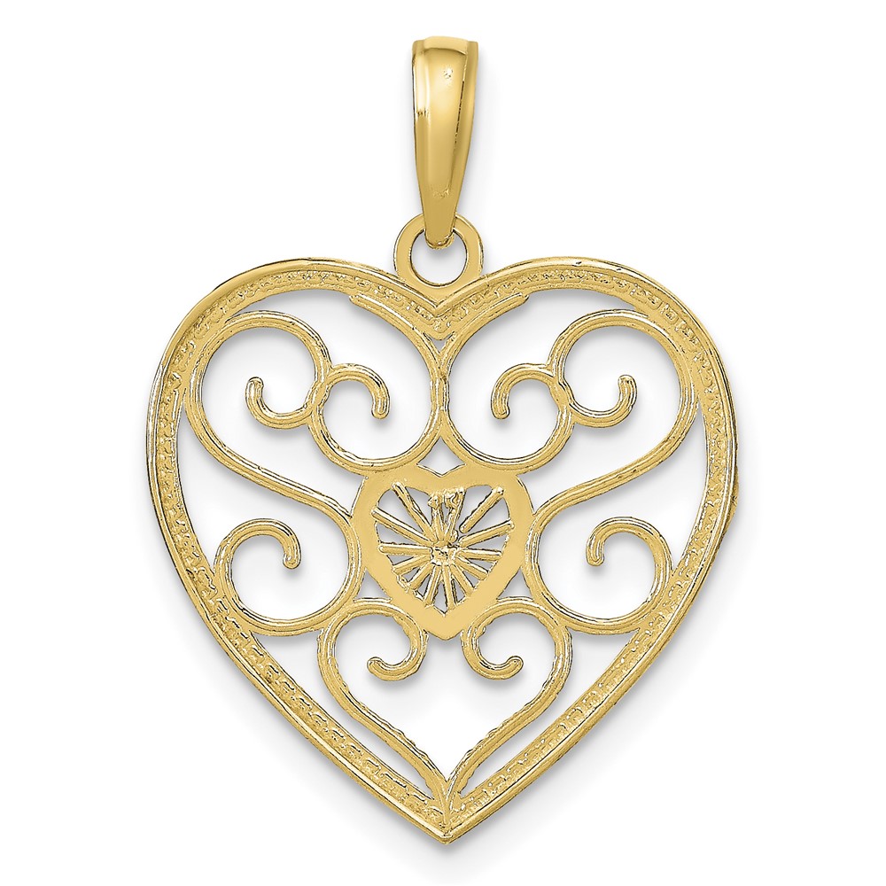 10k w/Rhodium Filigree Beaded Heart Charm (10K9169)
