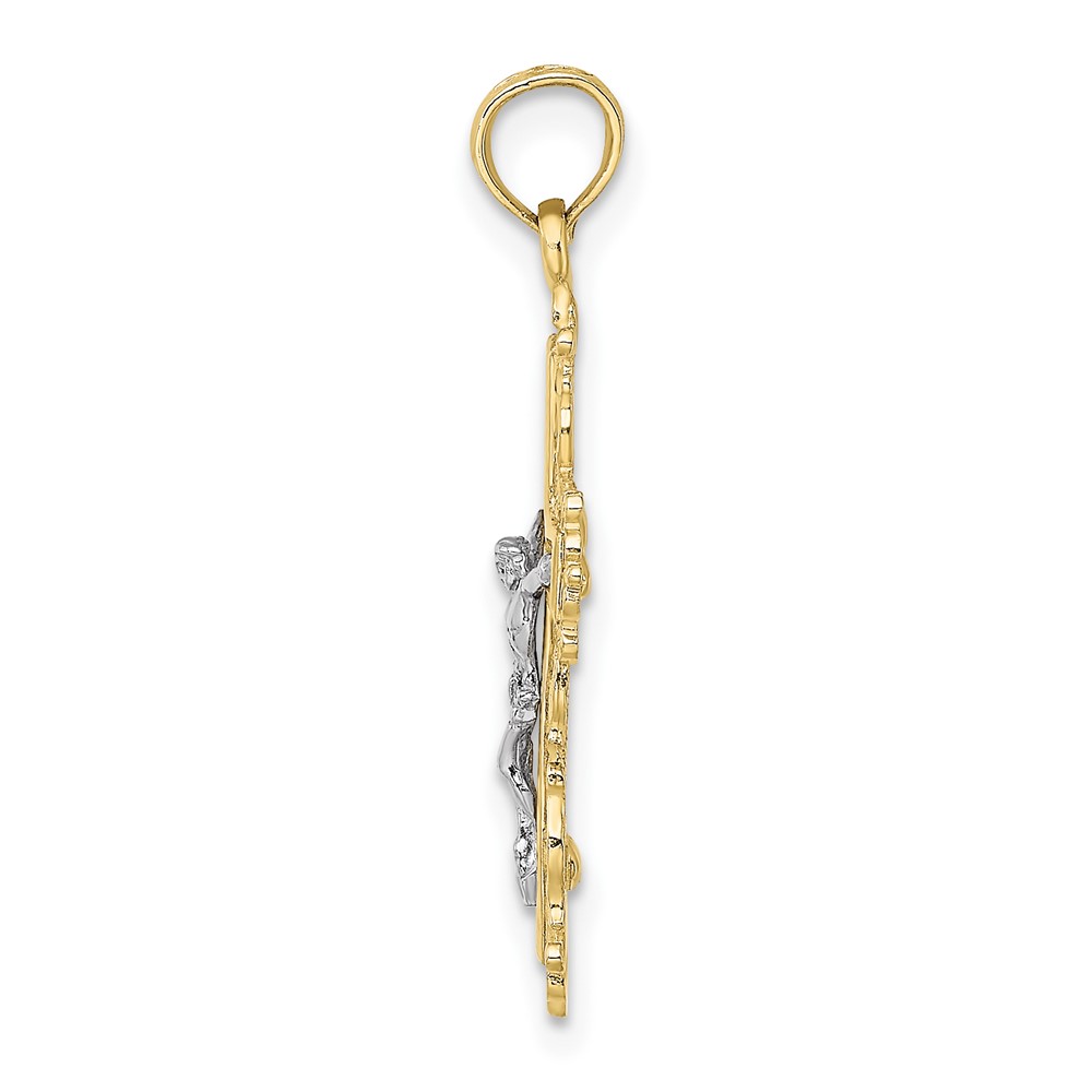 10K Two-tone Textured w/ Lace Trim Crucifix Charm (10K9174)