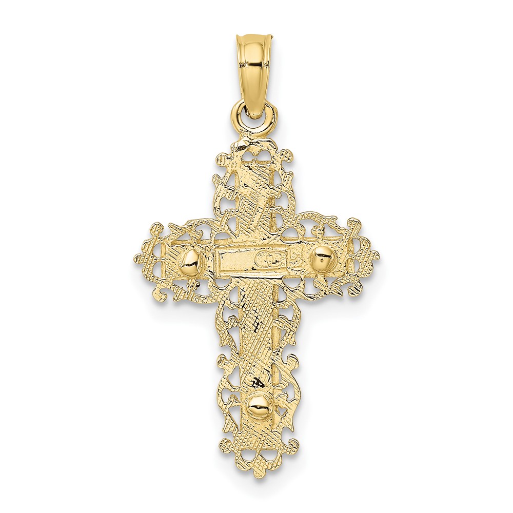 10K Two-tone Textured w/ Lace Trim Crucifix Charm (10K9174)
