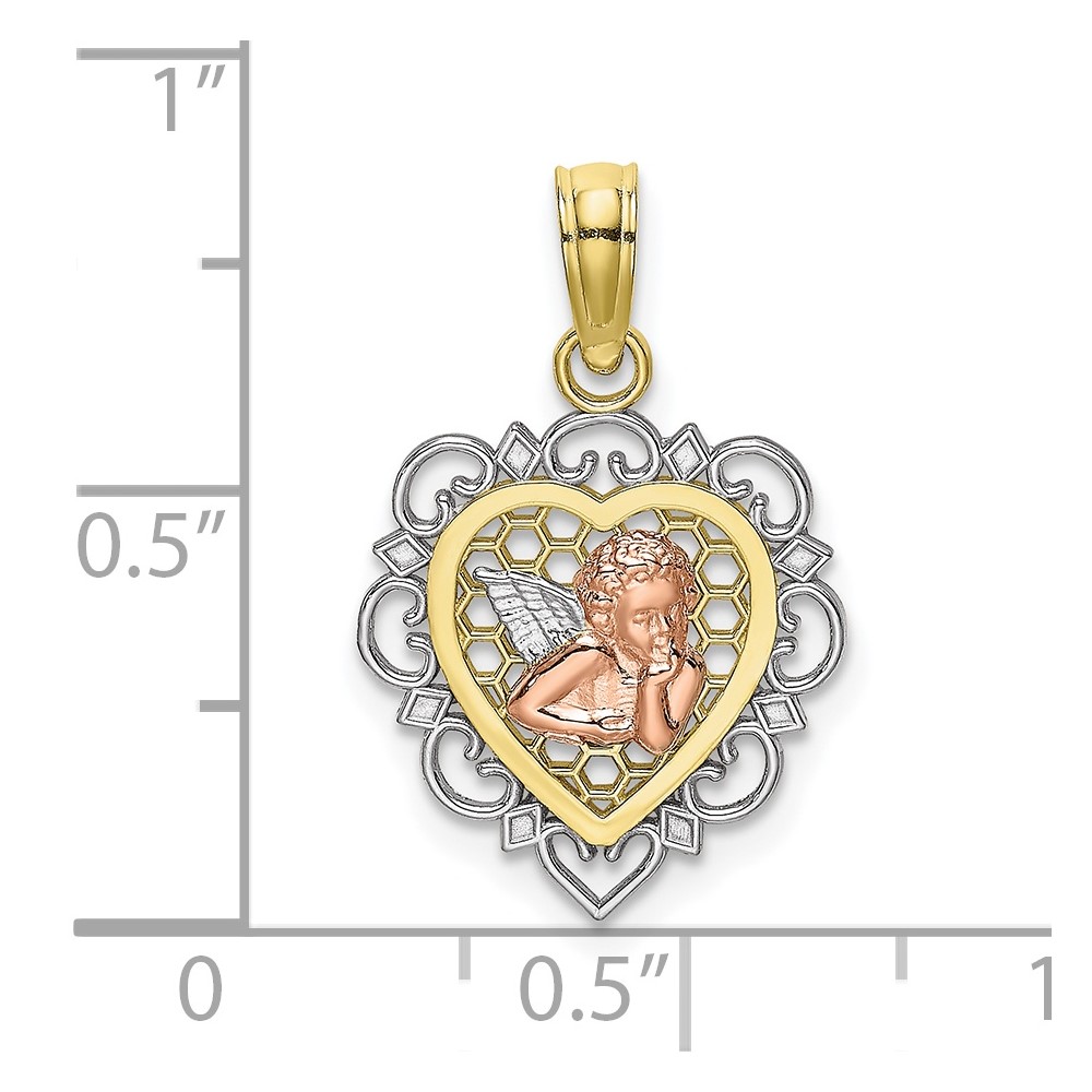 10K Two-tone w/Rhodium Small Angel In Heart Charm (10K9178)