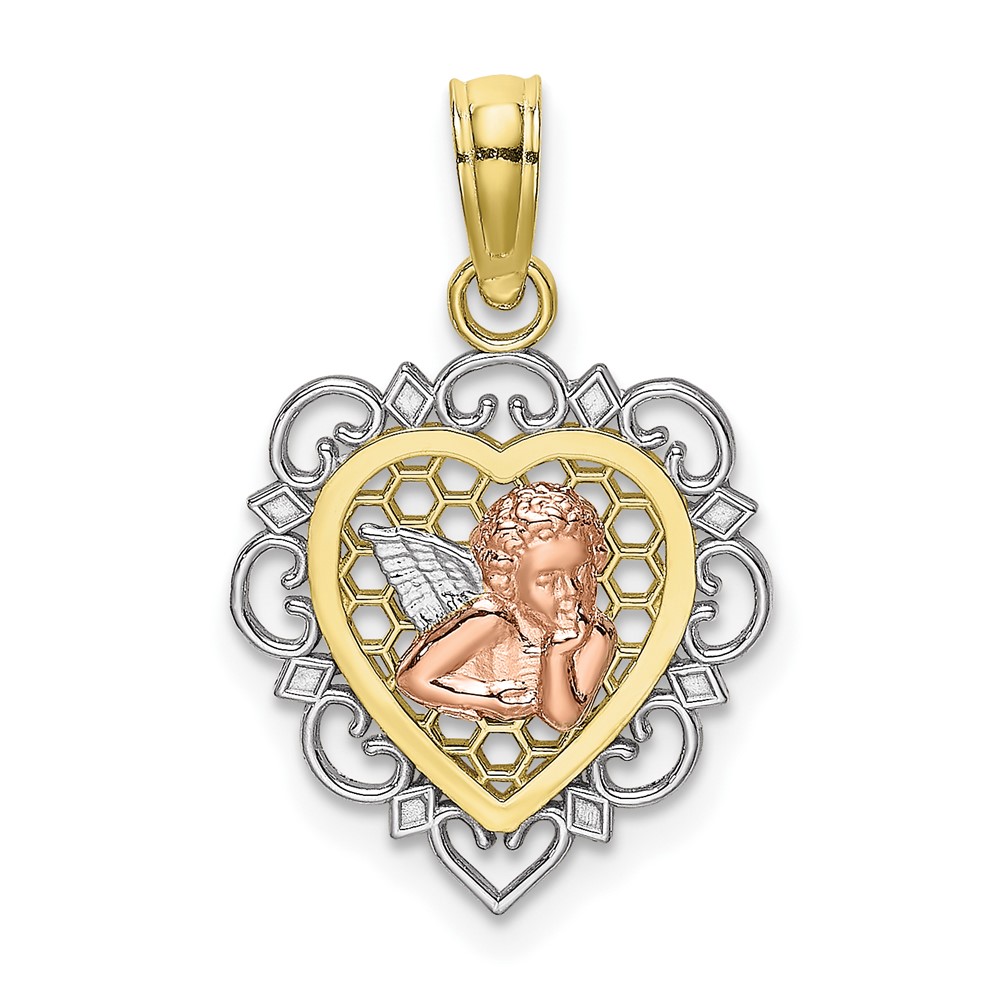 10K Two-tone w/Rhodium Small Angel In Heart Charm (10K9178)