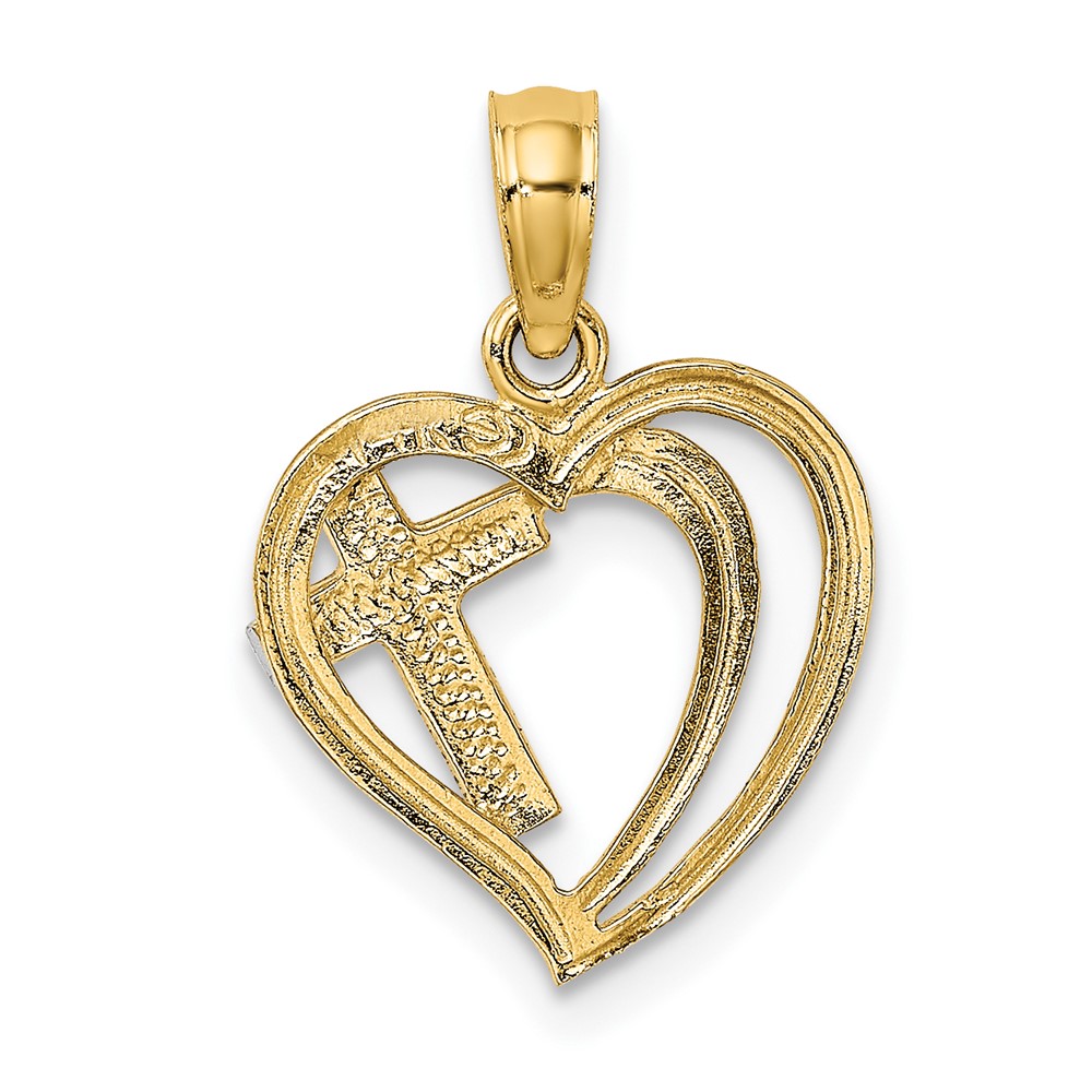 10K W/ Rhodium Cross In Heart Charm (10K9181)