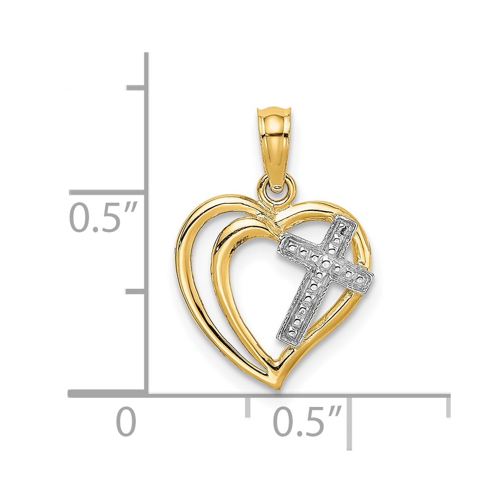 10K W/ Rhodium Cross In Heart Charm (10K9181)