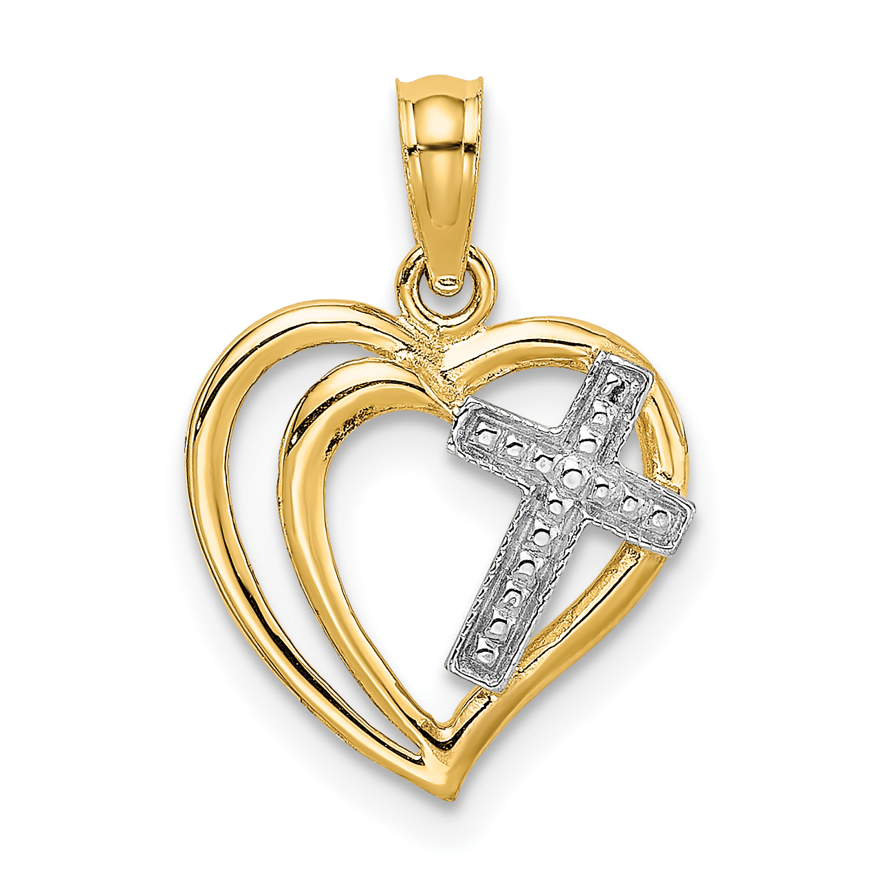 10K W/ Rhodium Cross In Heart Charm (10K9181)