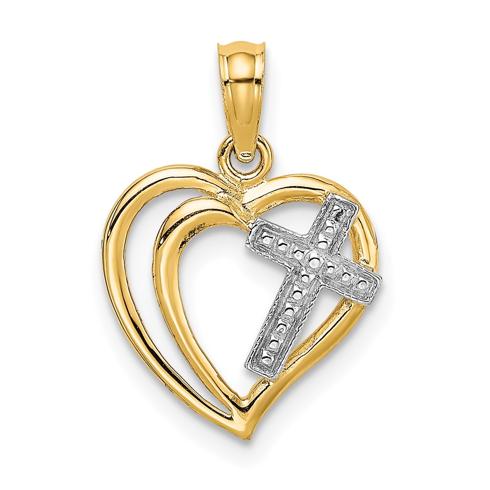 10K W/ Rhodium Cross In Heart Charm (10K9181)
