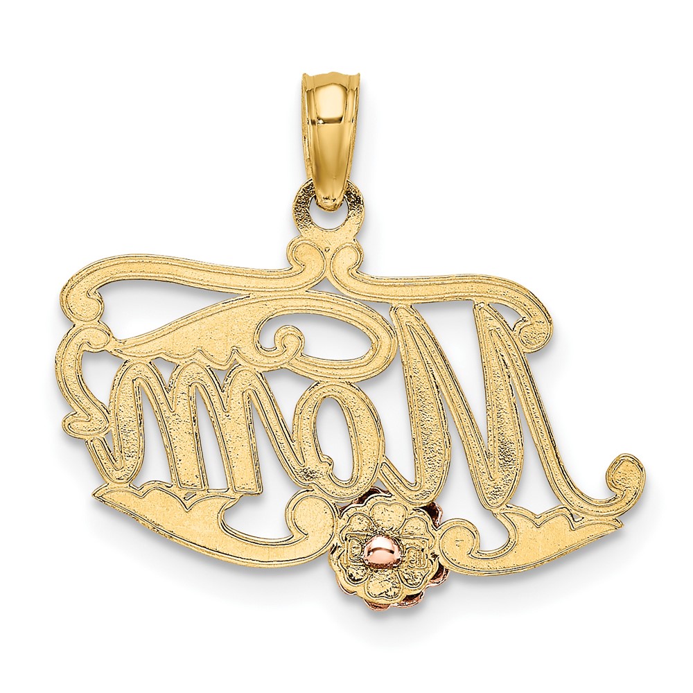 10k Two-Tone MOM Script w/ Flower Charm (10K9186)