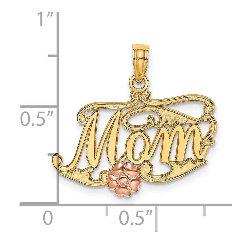 10k Two-Tone MOM Script w/ Flower Charm (10K9186)