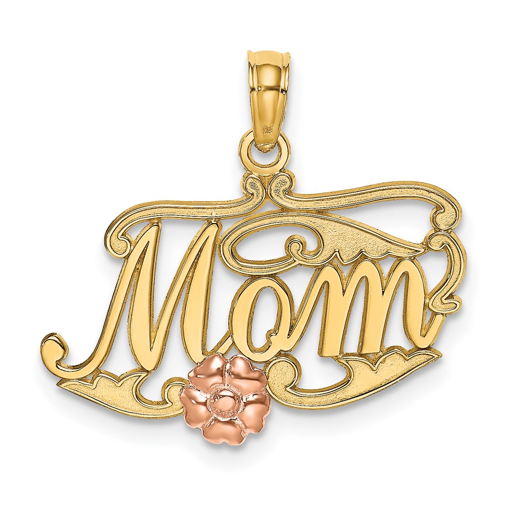 10k Two-Tone MOM Script w/ Flower Charm (10K9186)