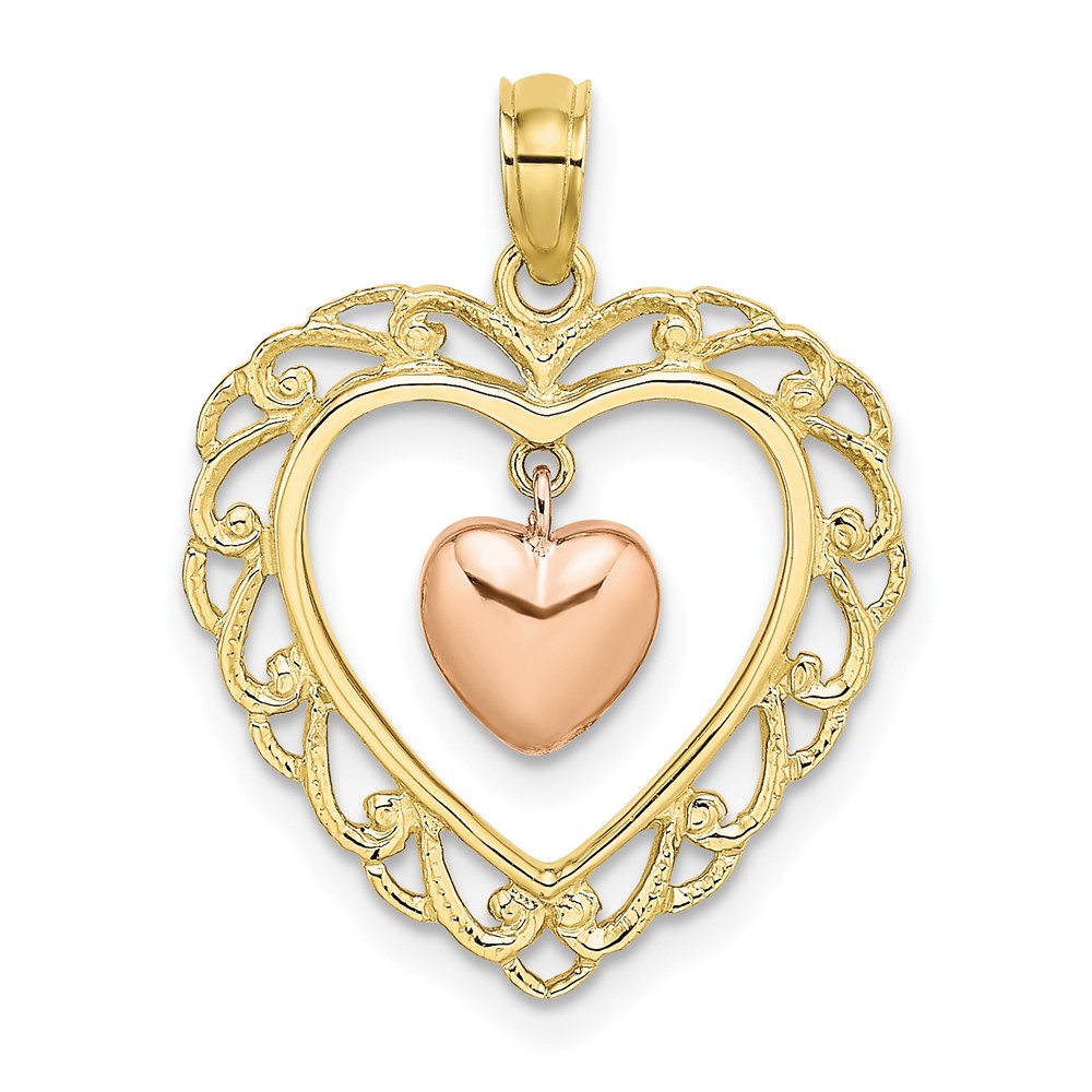 10k Yellow and Rose Gold Polished Dangling Heart In Heart Charm (10K9191)