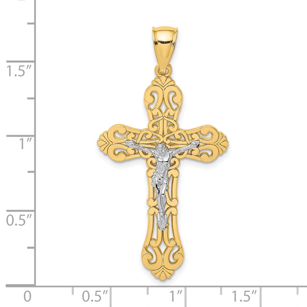 10K W/ Rhodium Crucifix W/ Scrolled Tips Charm (10K9199)