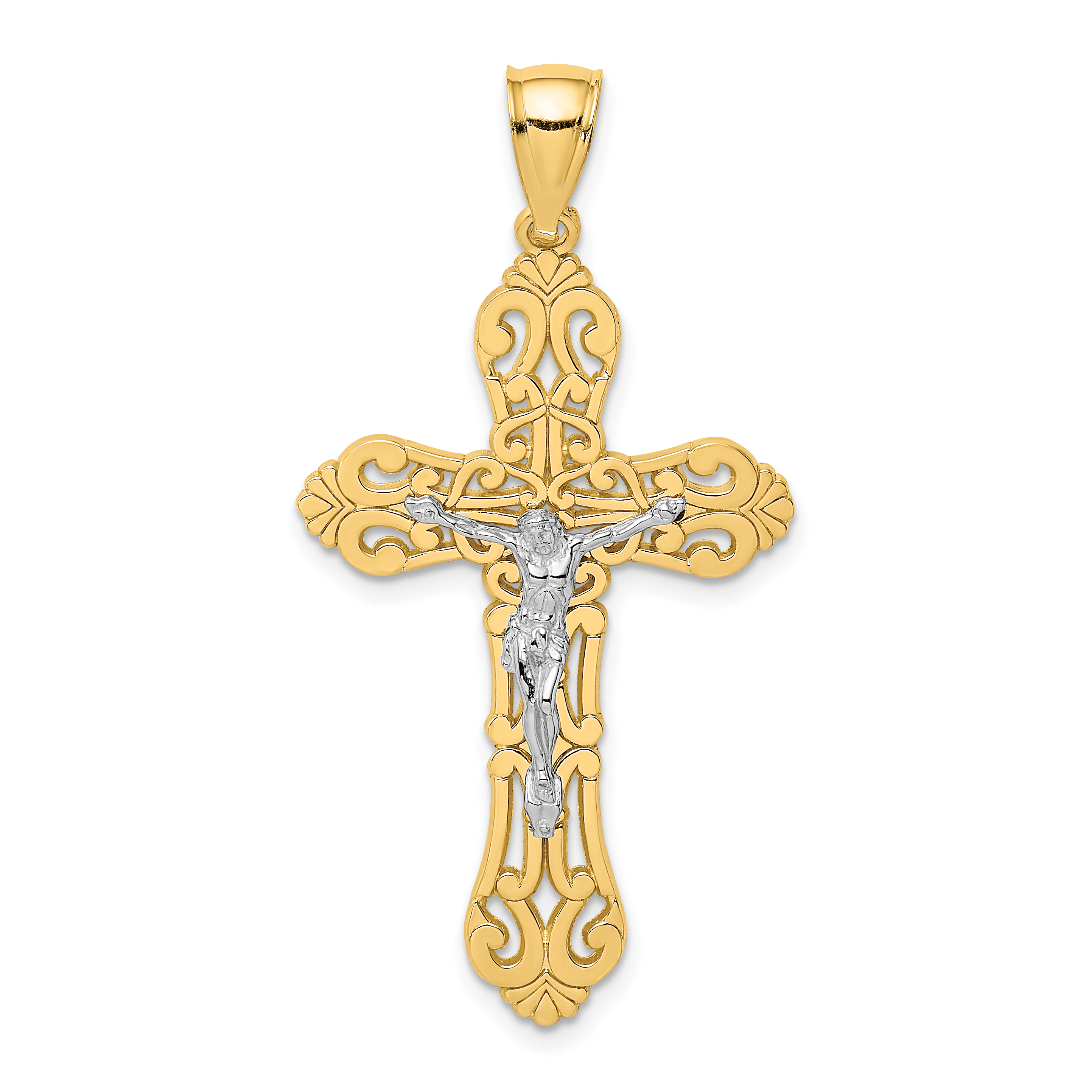 10K W/ Rhodium Crucifix W/ Scrolled Tips Charm (10K9199)