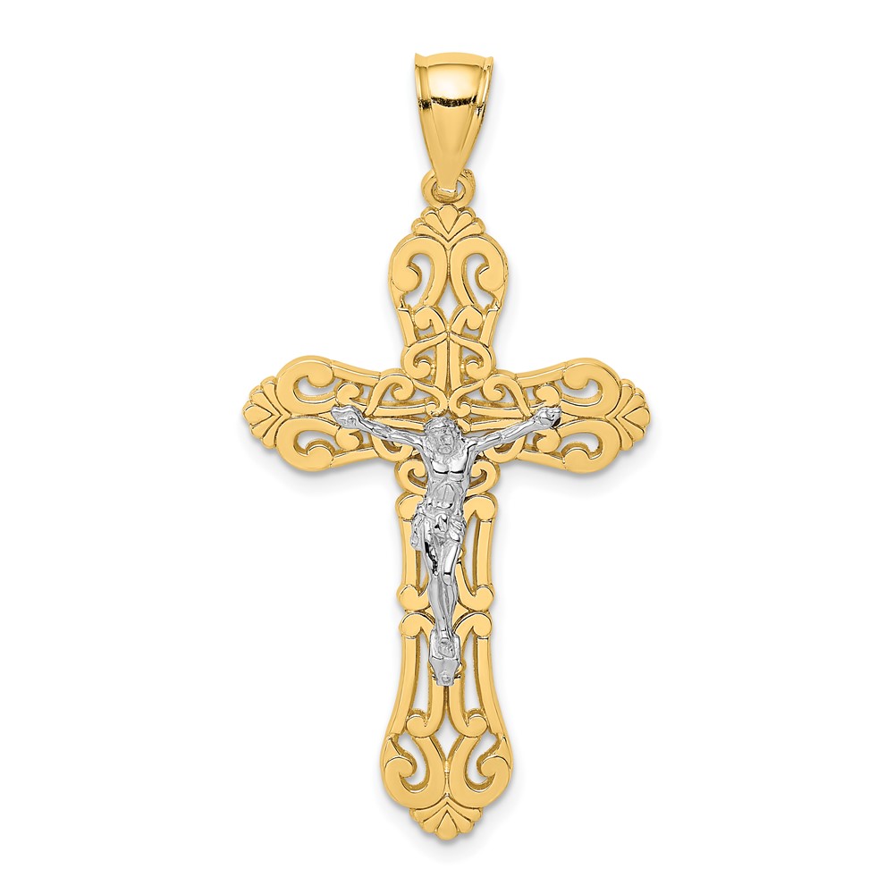 10K W/ Rhodium Crucifix W/ Scrolled Tips Charm (10K9199)