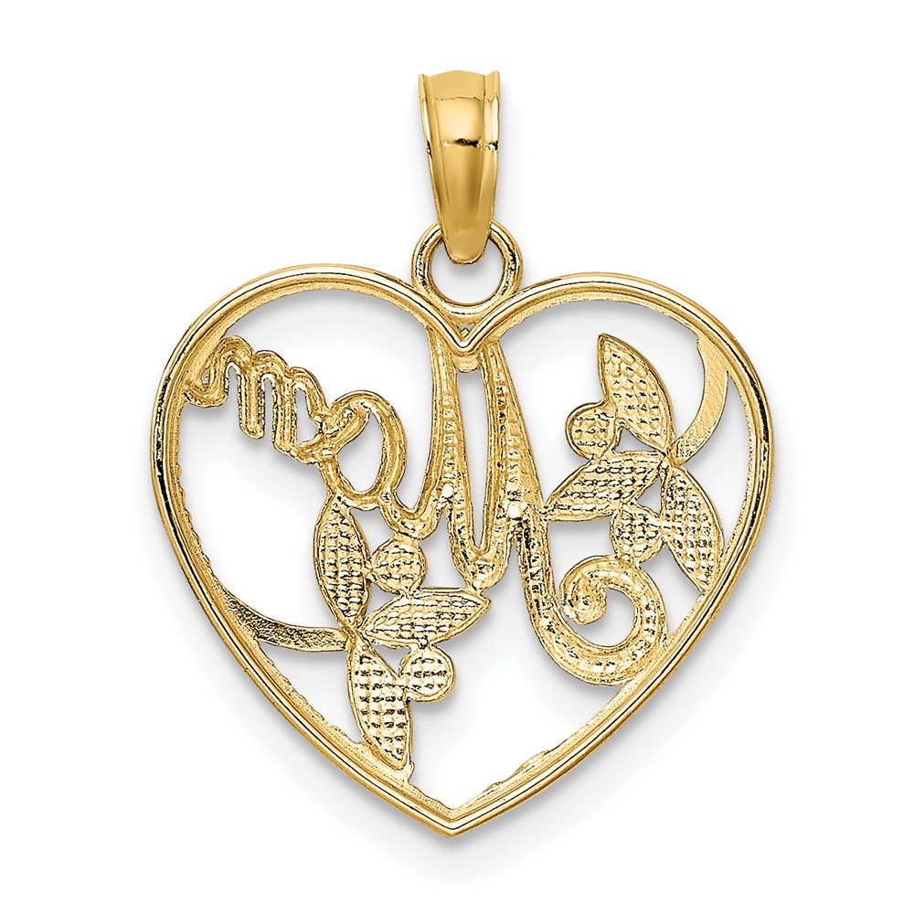 10K W/ Rhodium Beaded Heart W/ MOM Charm (10K9202)