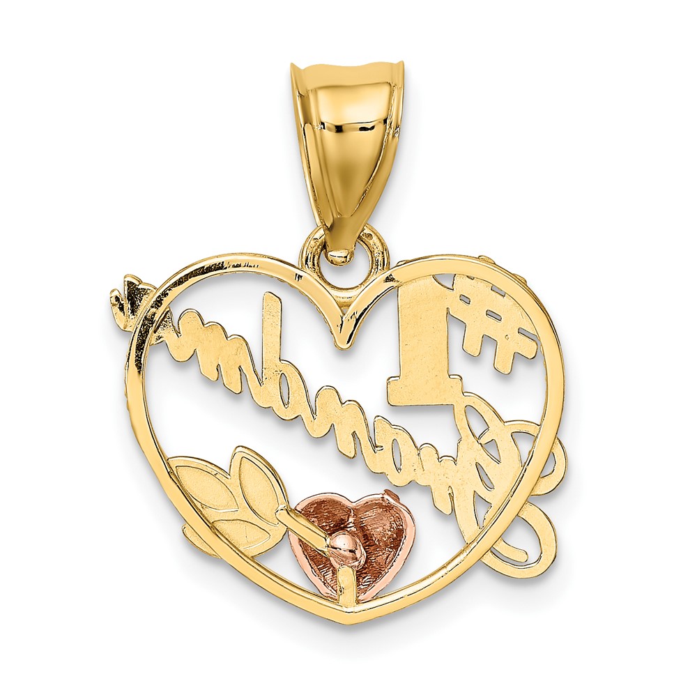 10K Two-Tone #1 GRANDMA In Heart Frame Charm (10K9204)