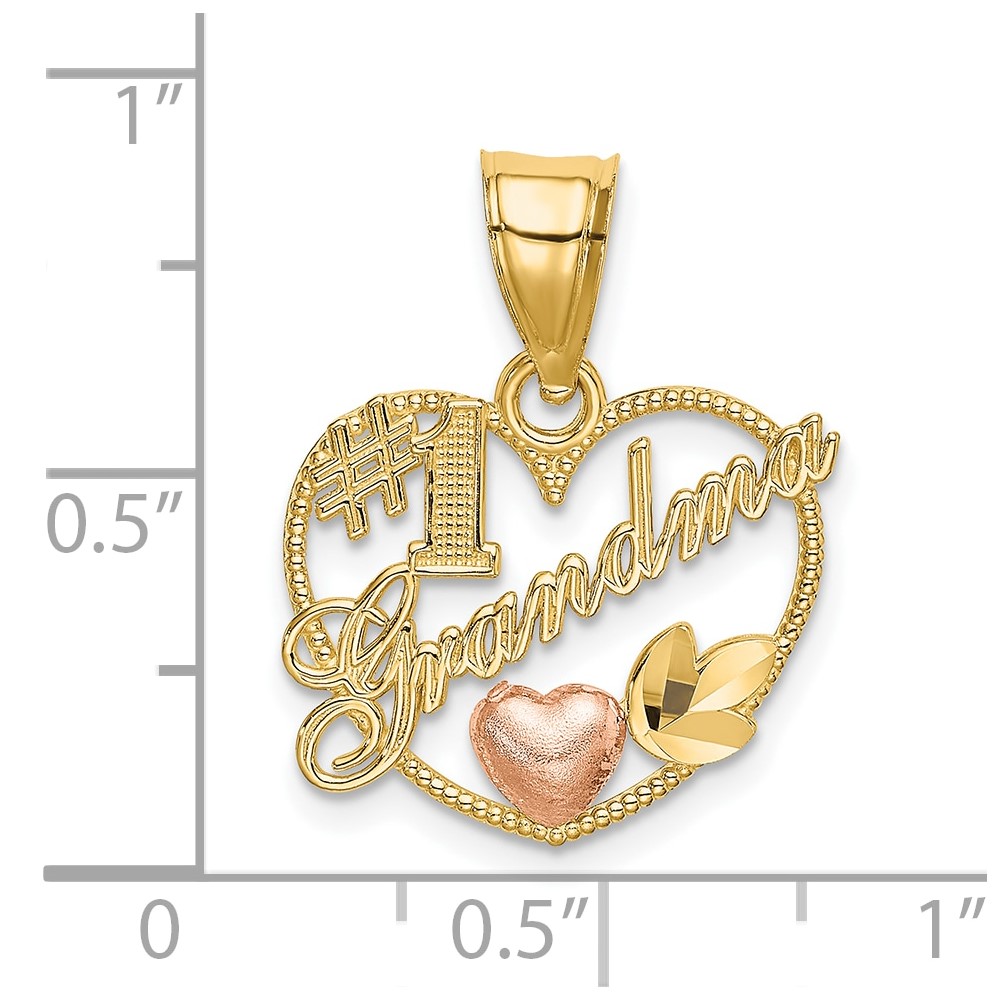 10K Two-Tone #1 GRANDMA In Heart Frame Charm (10K9204)
