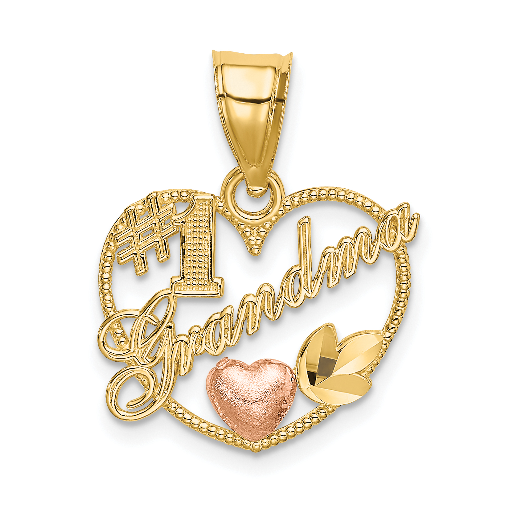 10K Two-Tone #1 GRANDMA In Heart Frame Charm (10K9204)