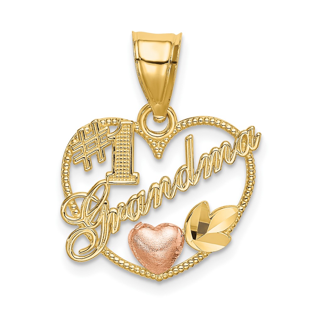 10K Two-Tone #1 GRANDMA In Heart Frame Charm (10K9204)