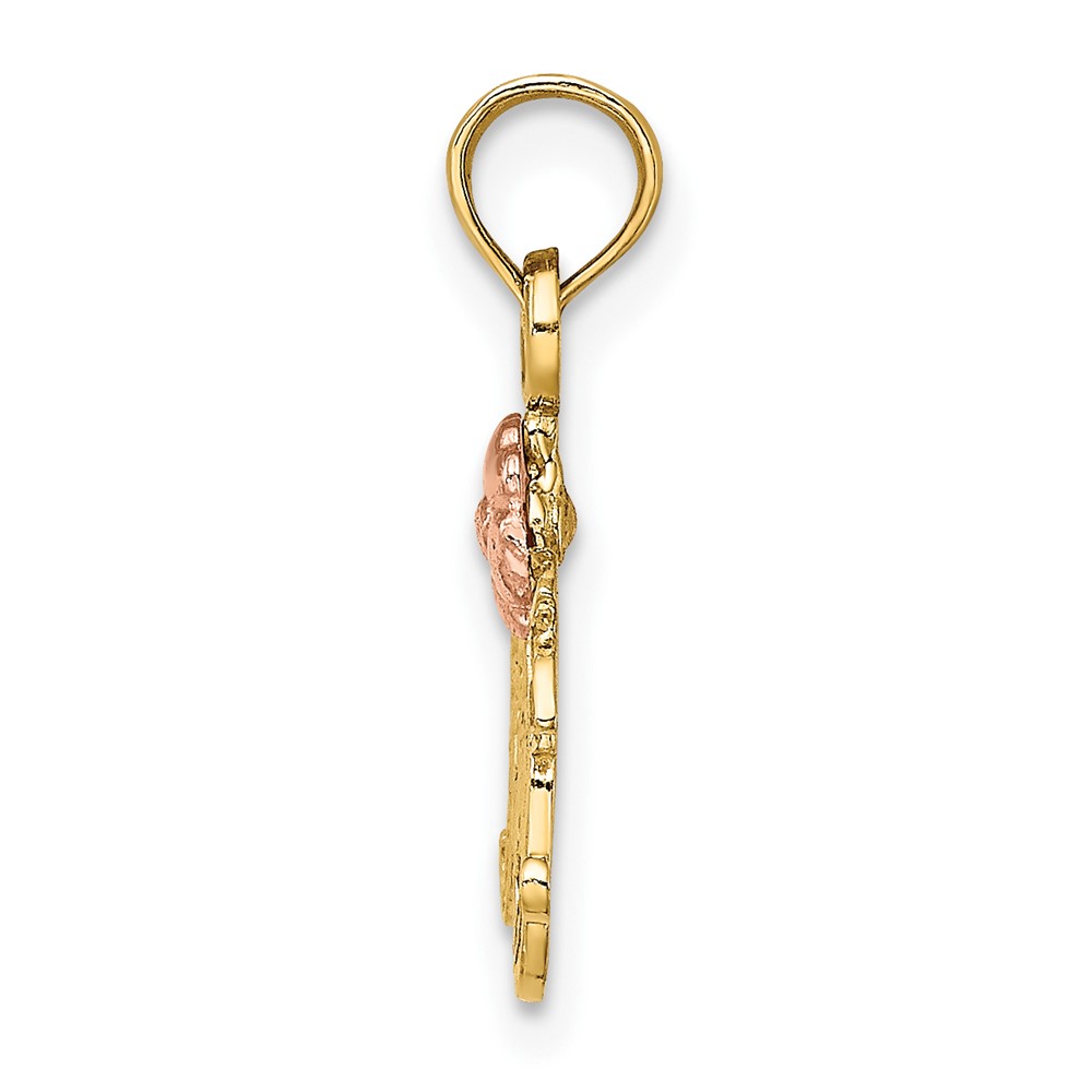 10k Two-Tone Textured Scroll w/ Flower MOM Charm (10K9209)