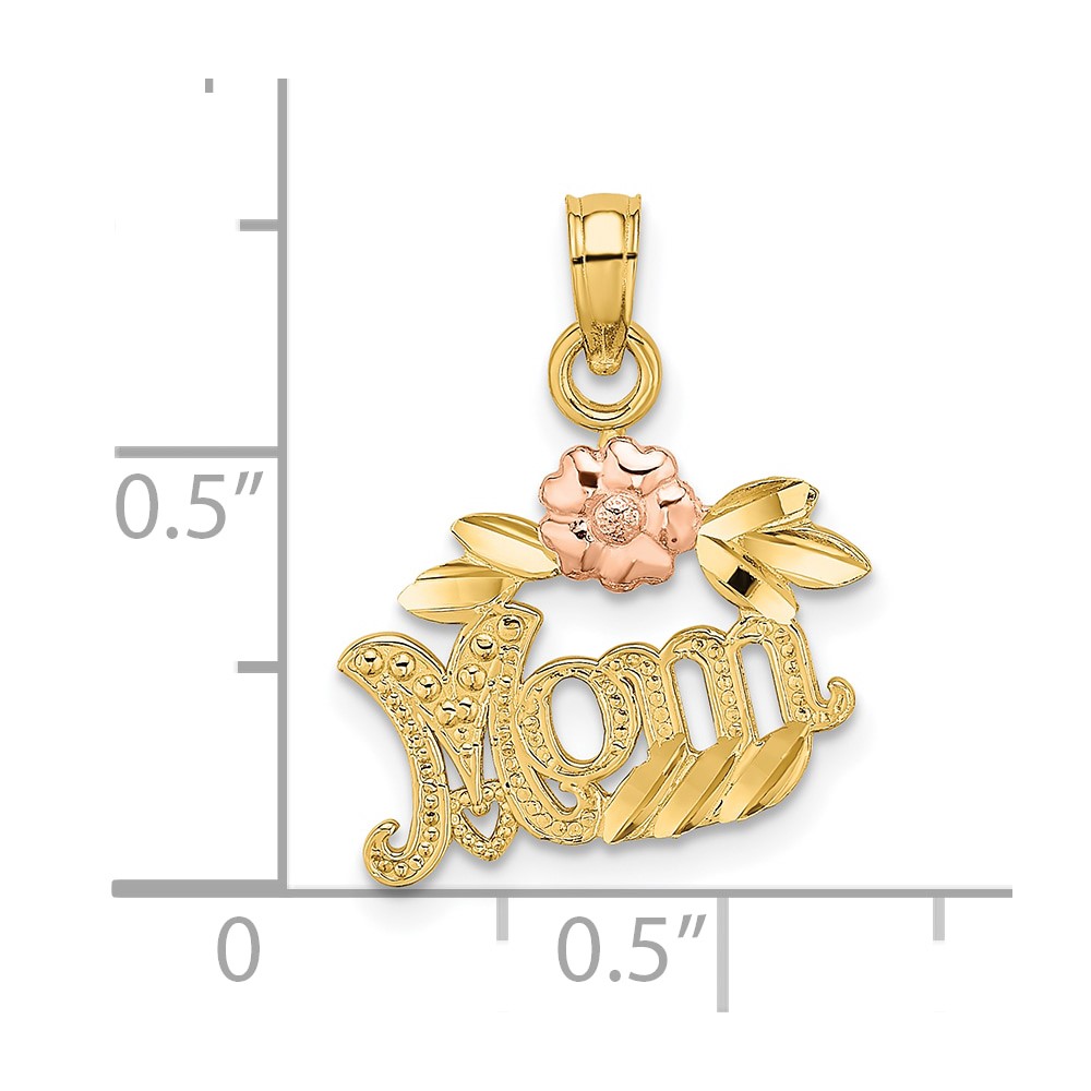 10k Two-Tone Textured Scroll w/ Flower MOM Charm (10K9209)