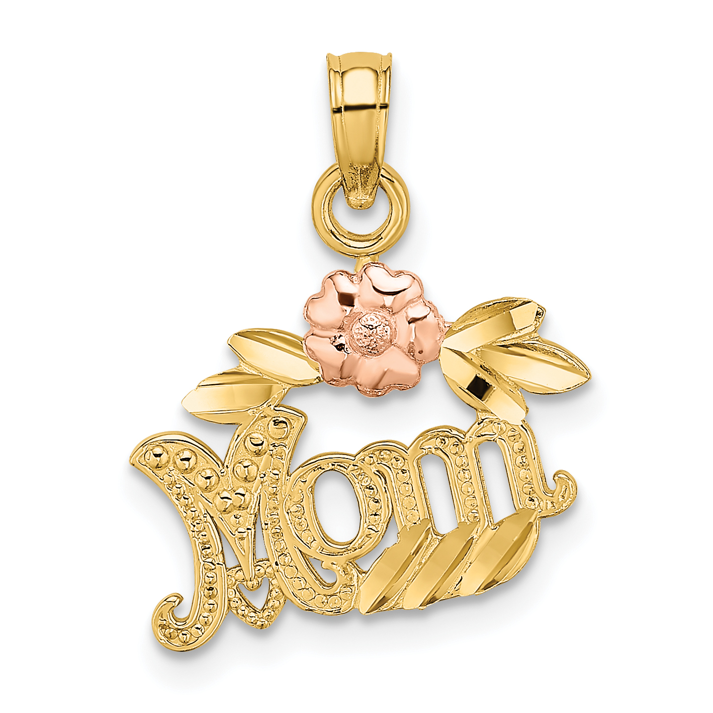 10k Two-Tone Textured Scroll w/ Flower MOM Charm (10K9209)
