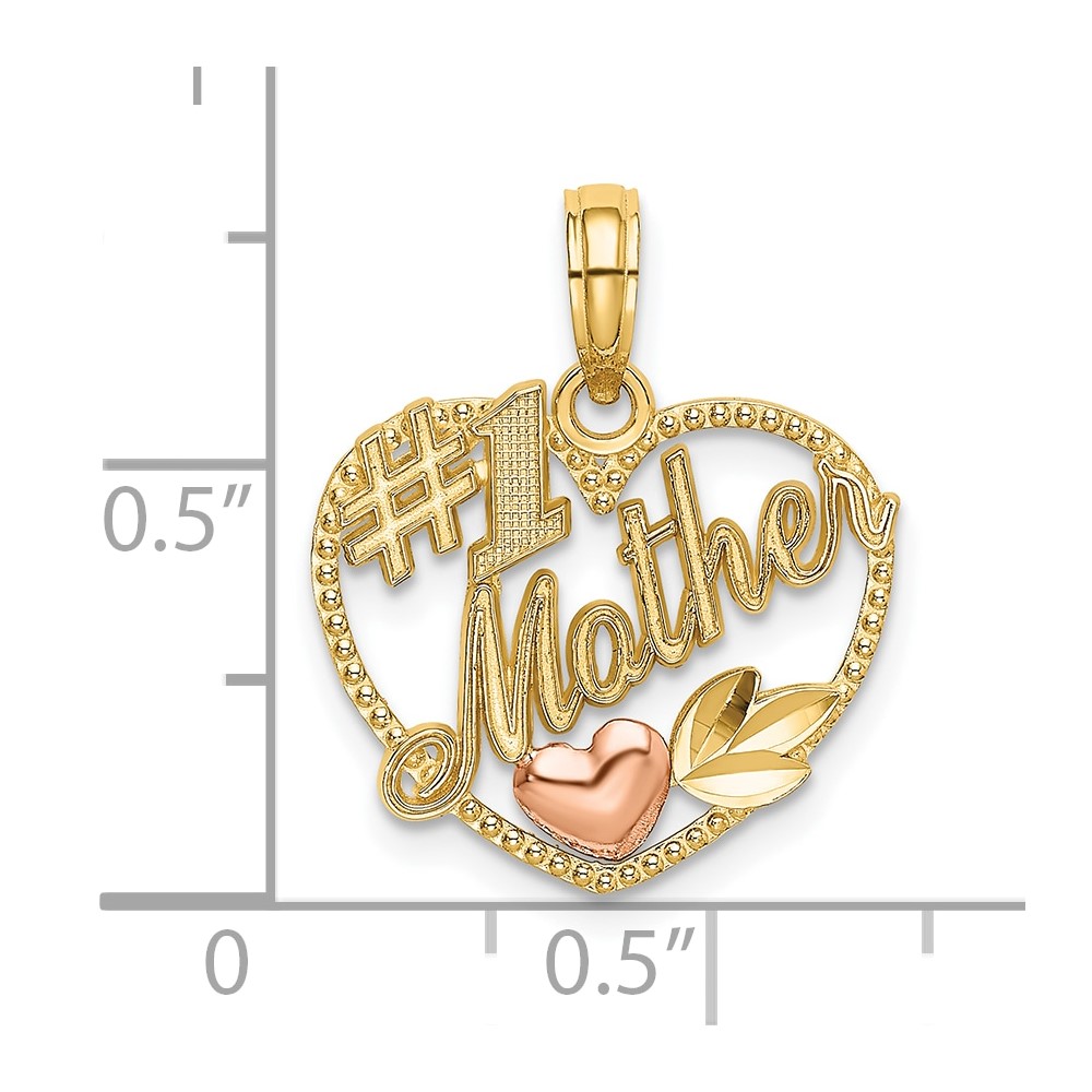 10k Two-Tone Heart w/ #1 MOTHER Charm (10K9211)