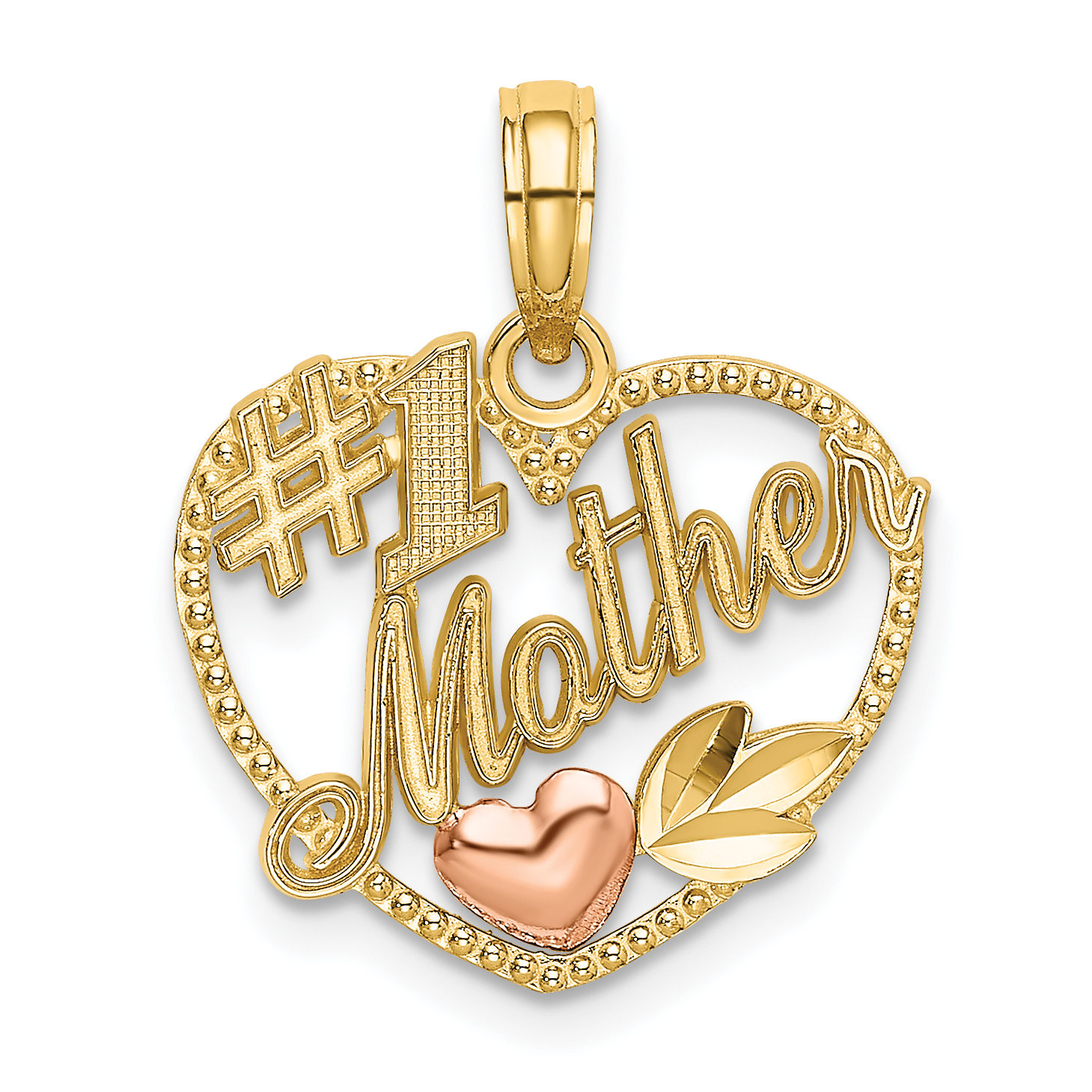 10k Two-Tone Heart w/ #1 MOTHER Charm (10K9211)
