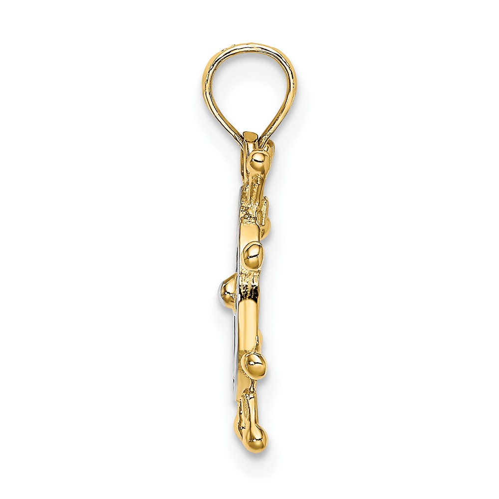 10K w/ Rhodium Ships Wheel Pendant (10K9214)