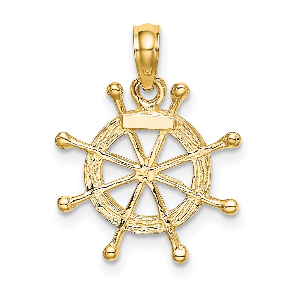 10K w/ Rhodium Ships Wheel Pendant (10K9214)